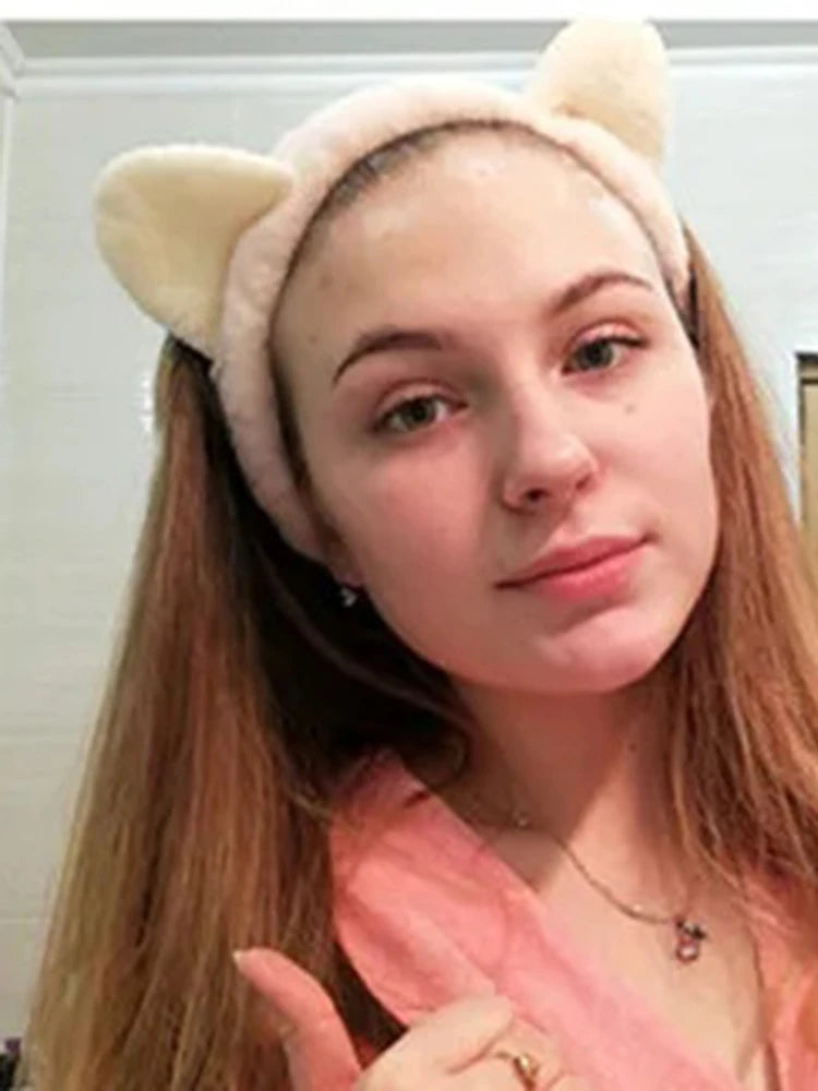 Bandeau chat corail en peluche