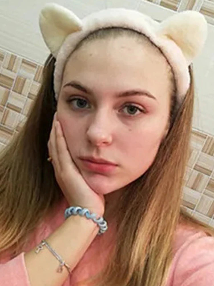 Bandeau chat corail en peluche